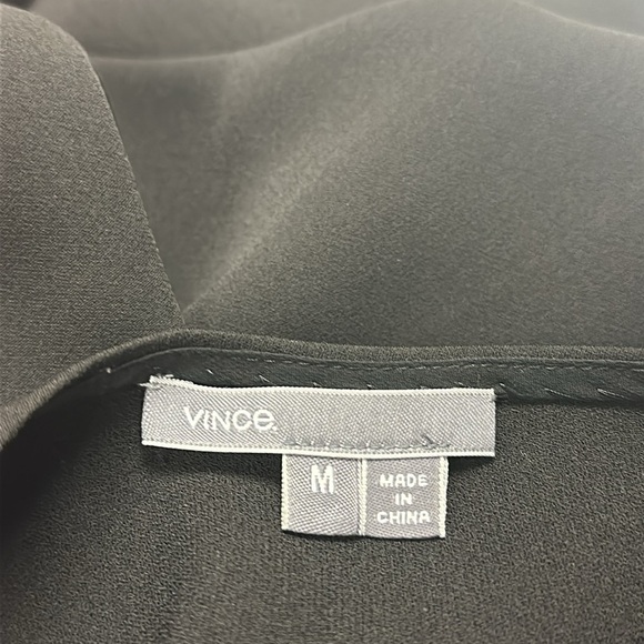 Vince V-Neck Drawstring Dress Black Constrast Trim Medium Modern Chic Office - Picture 9 of 11